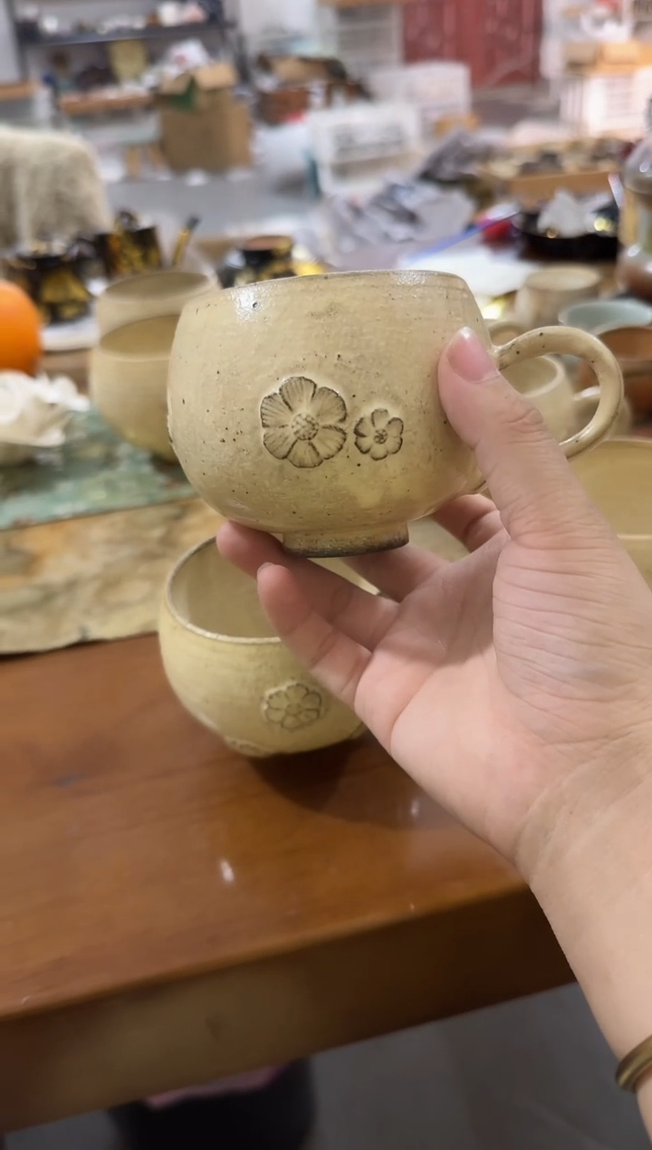 瓷片奶****）新品手作花花咖啡杯