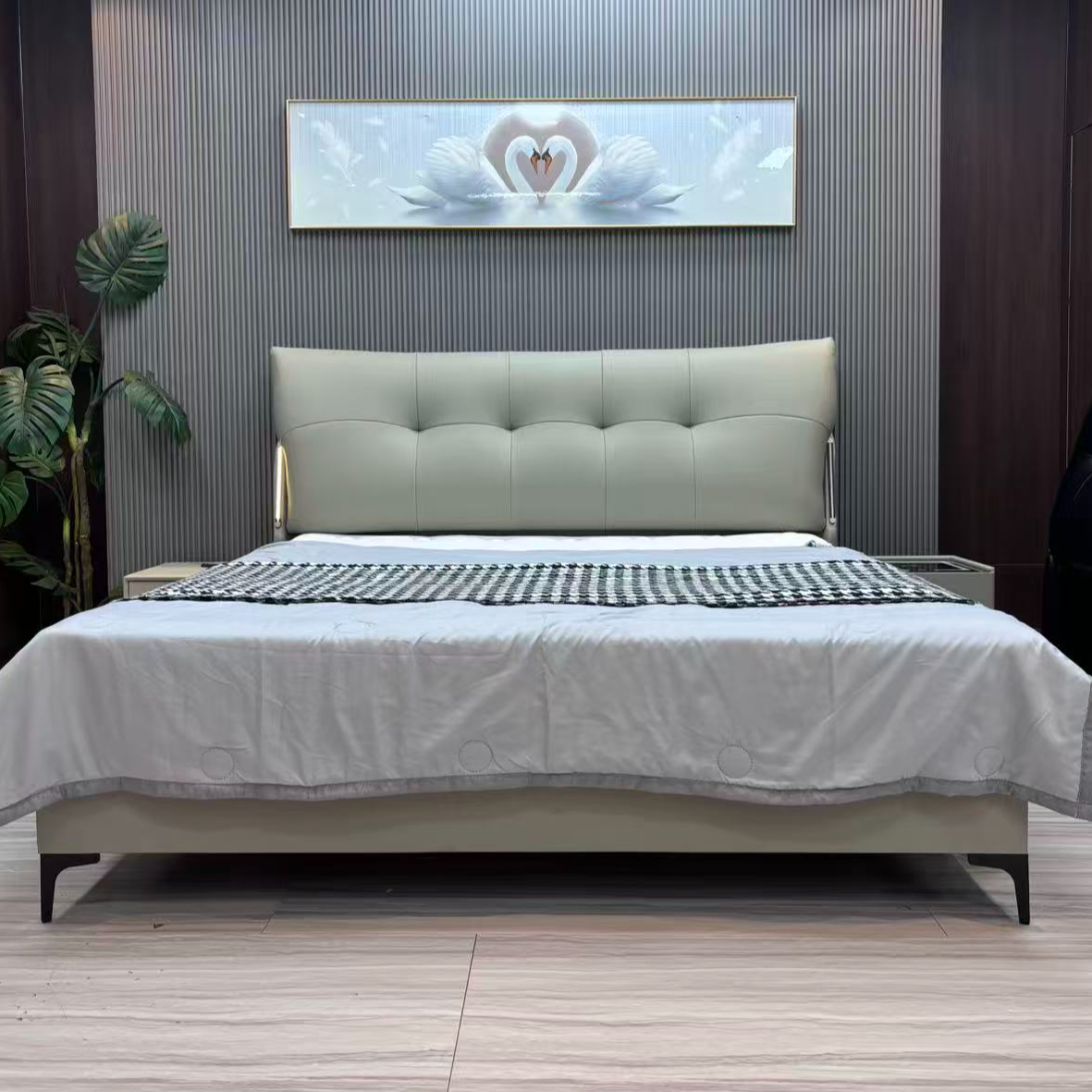 【大展宏图】真皮床简约主卧床双人大床意式婚床1.8米x2米