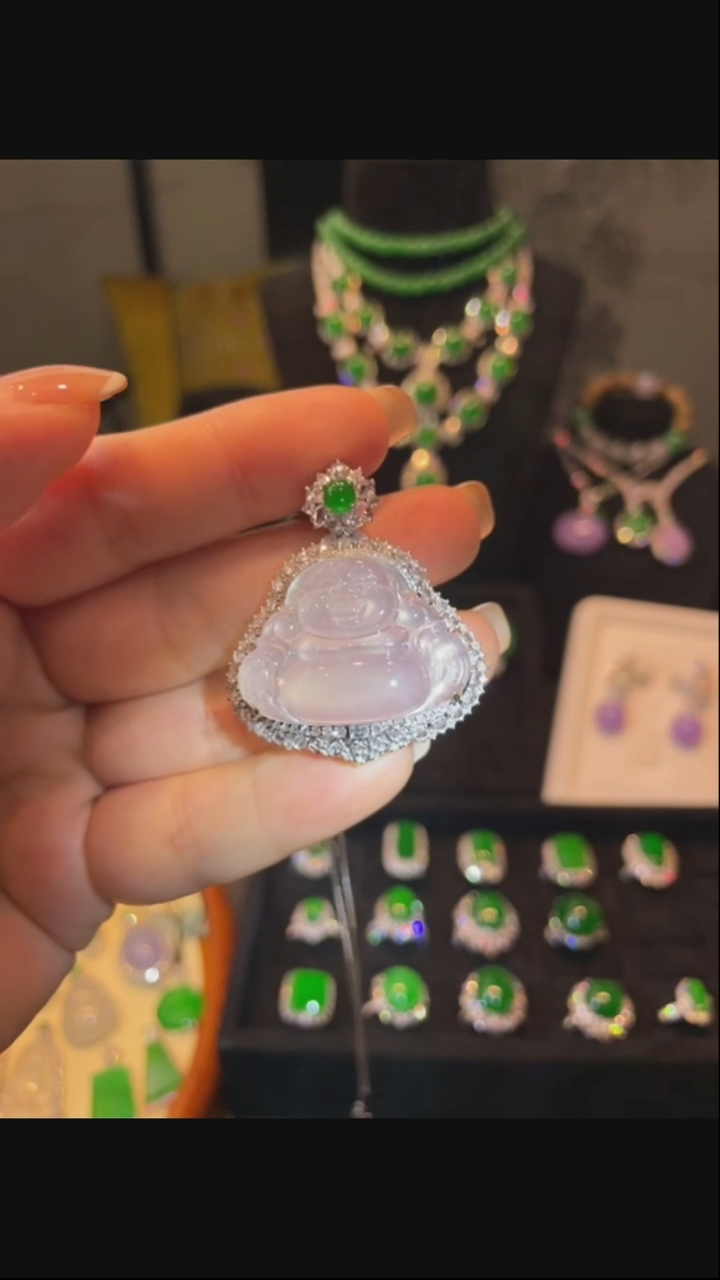 翡翠18K金镶嵌吊坠(不含链)高冰佛公