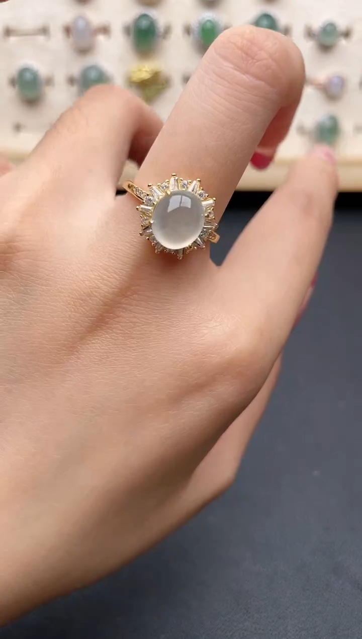 【闪购商品】翡翠戒指银S925镶嵌一物一证一礼盒