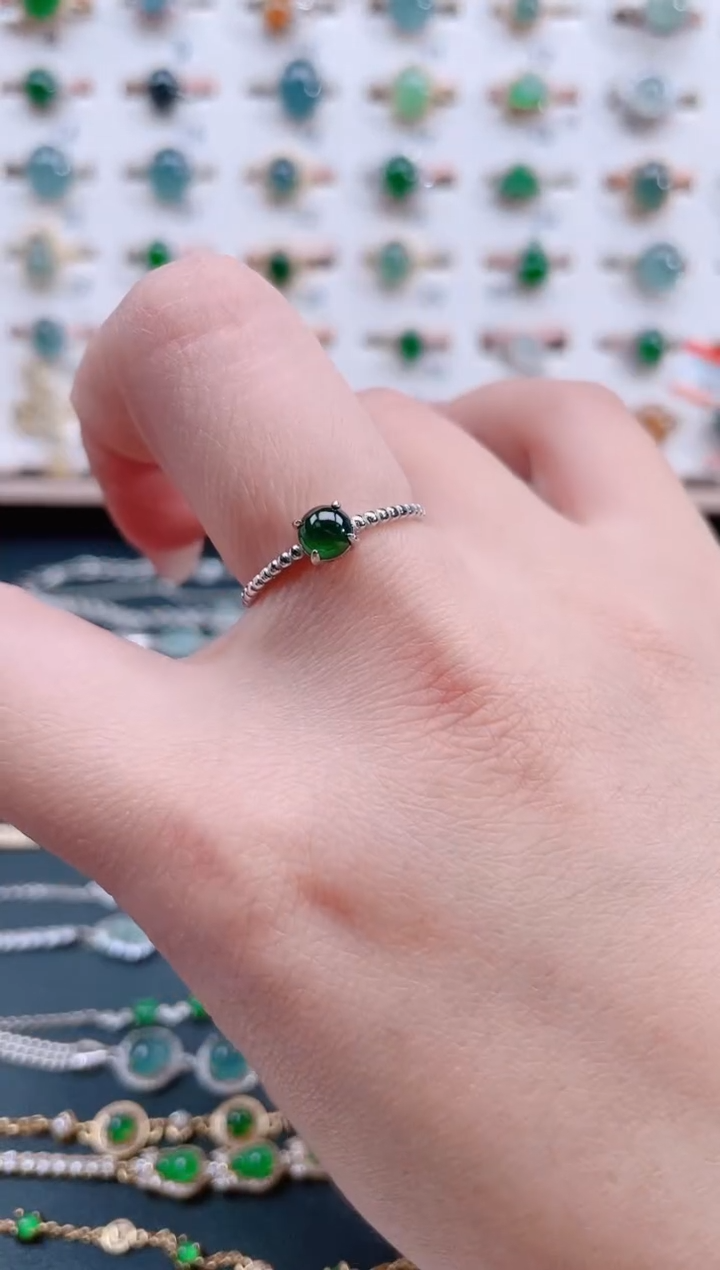 银S925镶嵌戒指翡翠天然翡翠