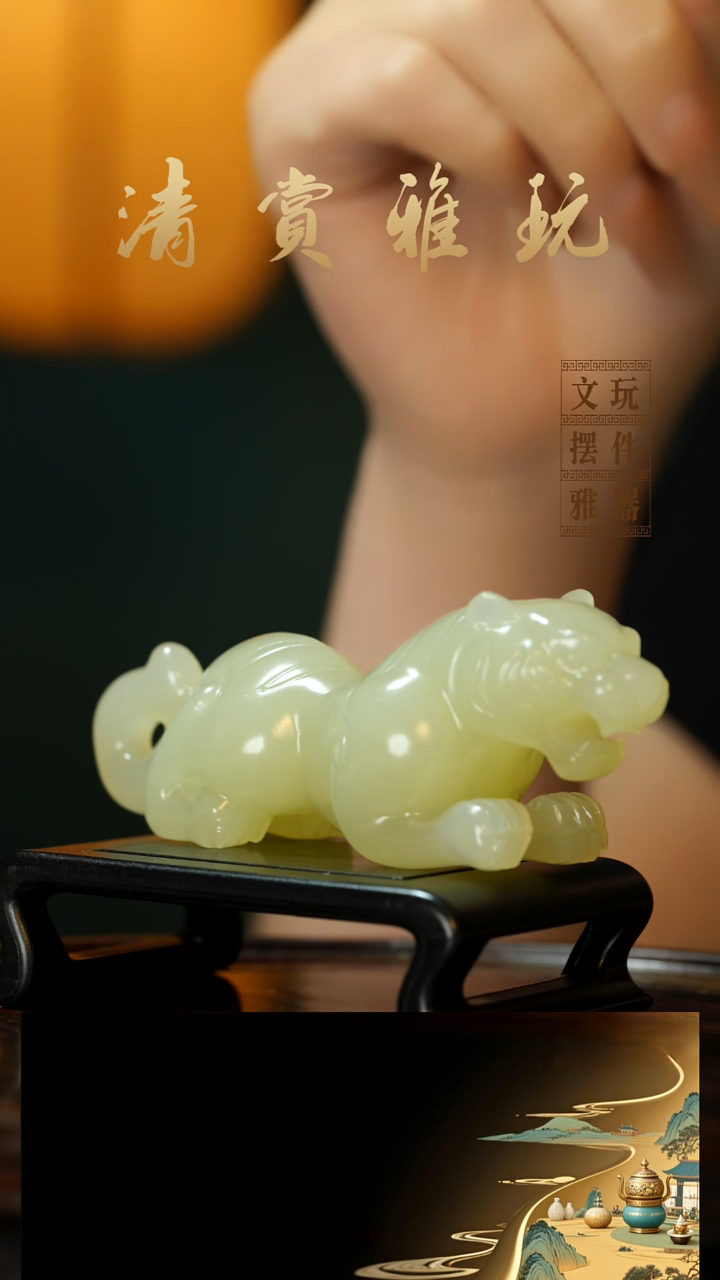 玉《伏虎》手把件摆件