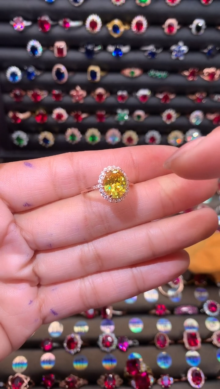 【闪购商品】水晶戒指银S925镶嵌黄水晶810玫瑰金