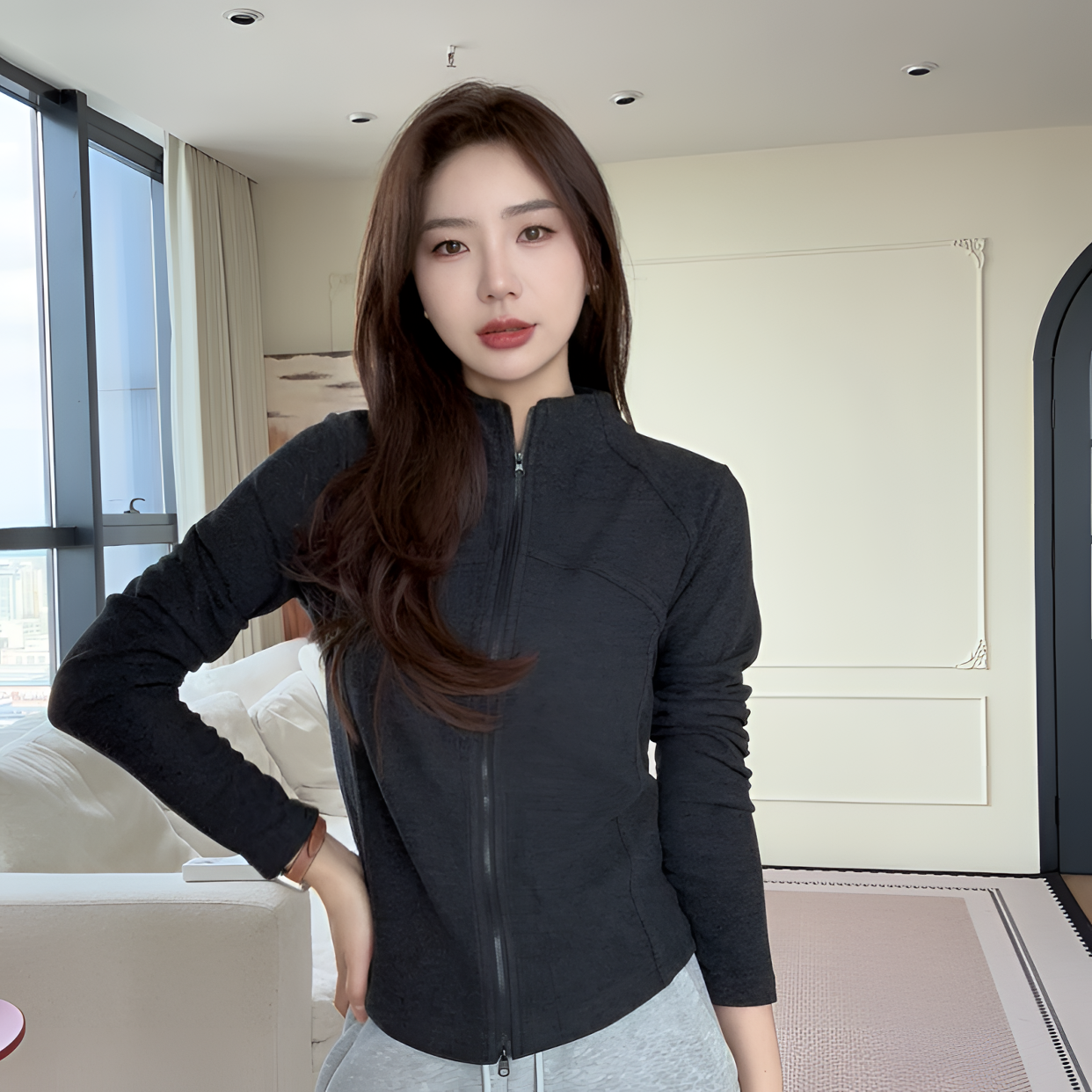 【余欢欢】冬季百搭简约时尚保暖立领拉链绒衫-YHW50976