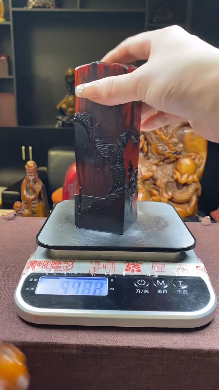 【闪购商品】寿山石印石乌鸦皮红田长竖章