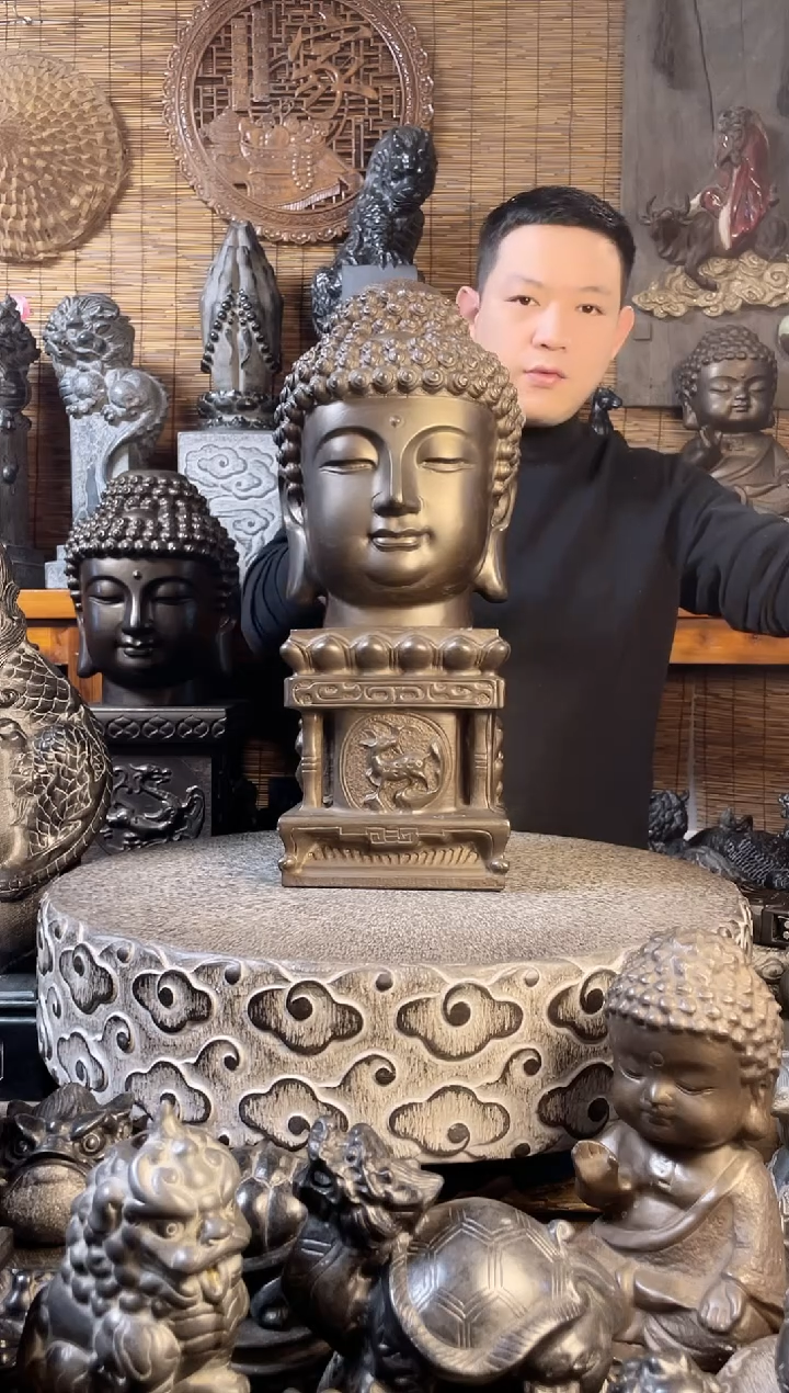 【闪购商品】30佛头+时来运转底座天然青石雕刻