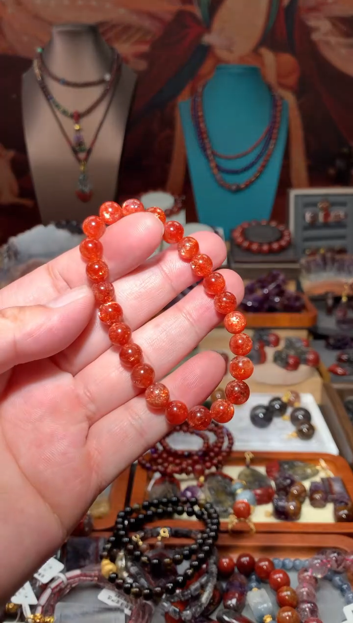 未镶嵌手串长石8mm金太阳