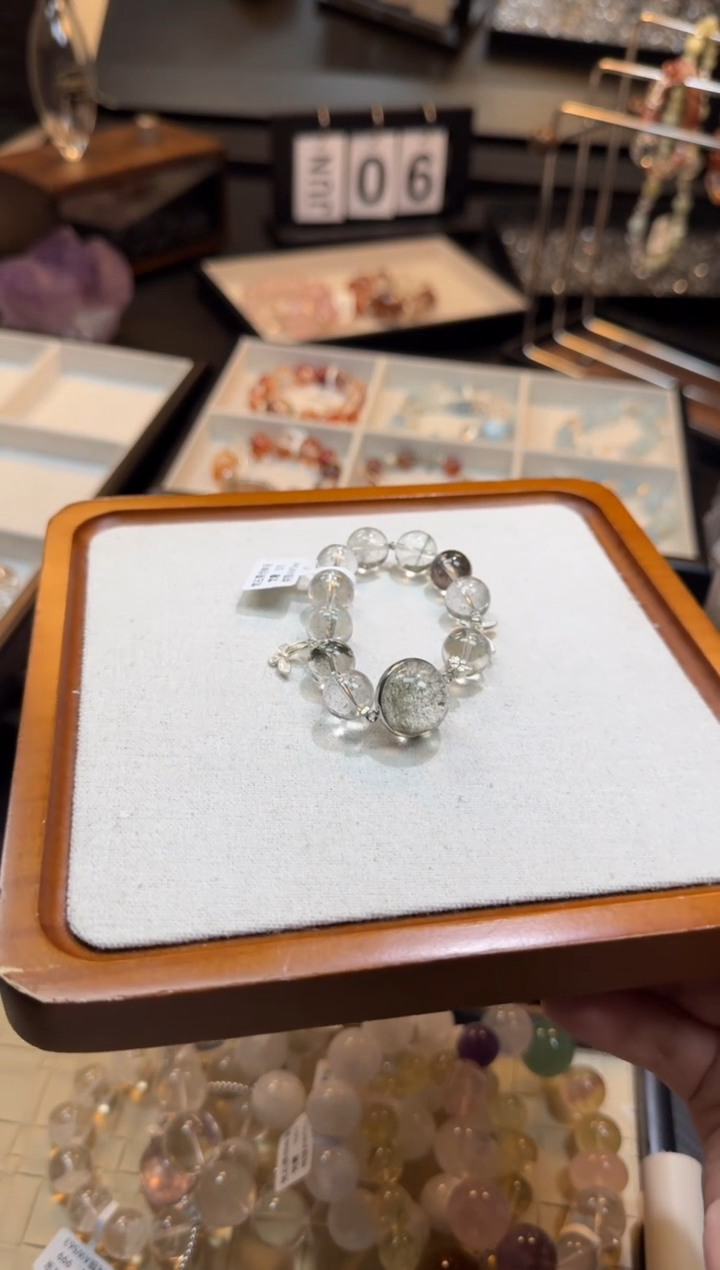 烟晶手链银S925镶嵌无***少天然水晶 多样性发货其一