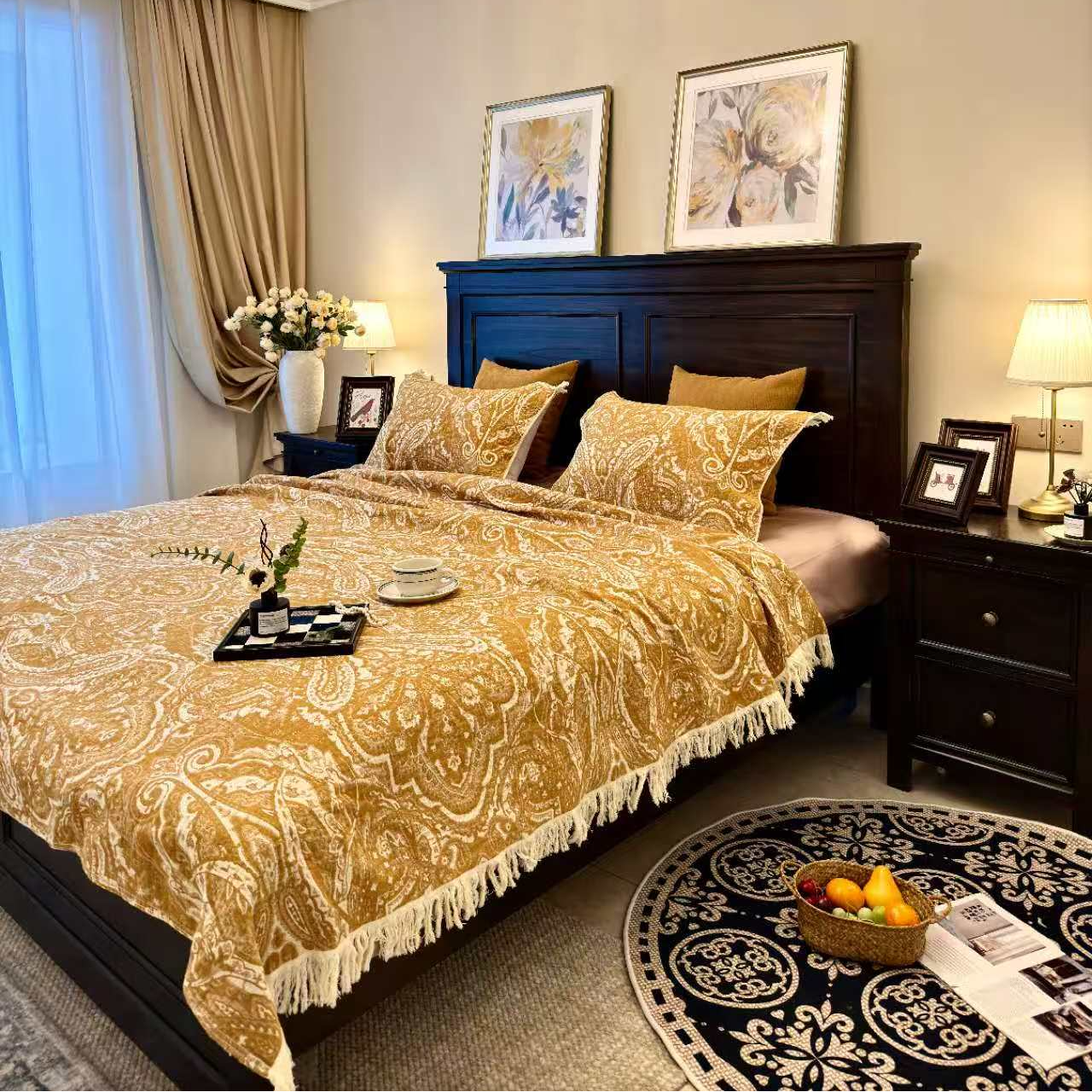 M【洛卡-黄】150*200cm精梳纱布四季通用多功能床盖亲肤透气机洗