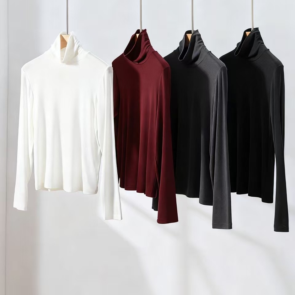 高领打底衫薄款内搭女长袖修身百搭堆堆领打底衫打底
