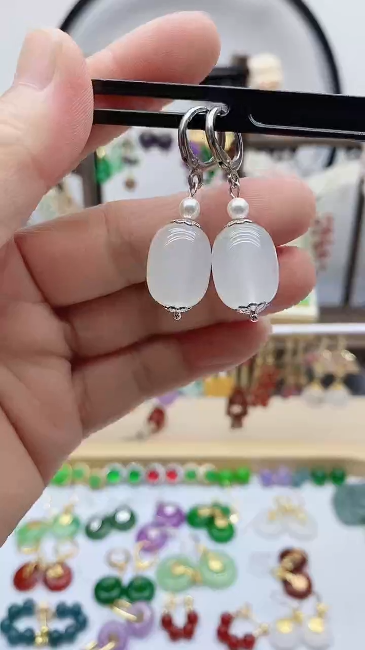 银S925镶嵌和田玉耳饰192