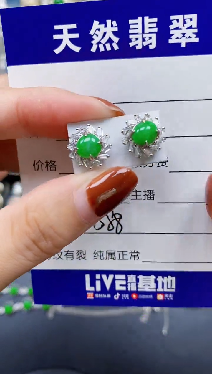 翡翠银S925镶嵌耳饰588