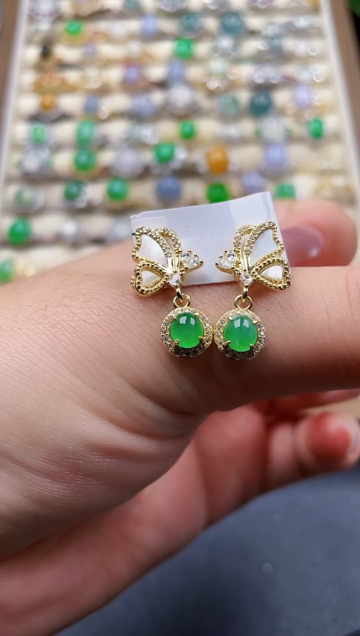 银S925镶嵌翡翠耳饰134