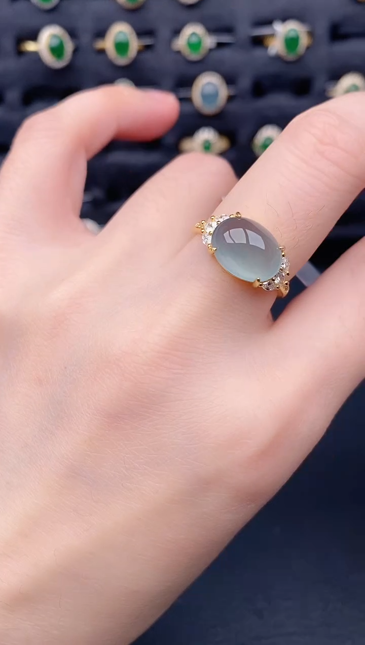 银S925镶嵌戒指翡翠天然a货翡翠214