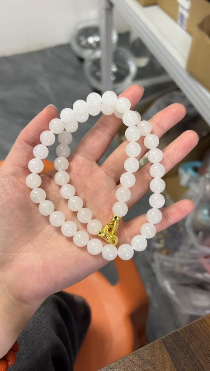 项链未镶嵌和田玉和田玉白玉圆珠项链[多样发其一]