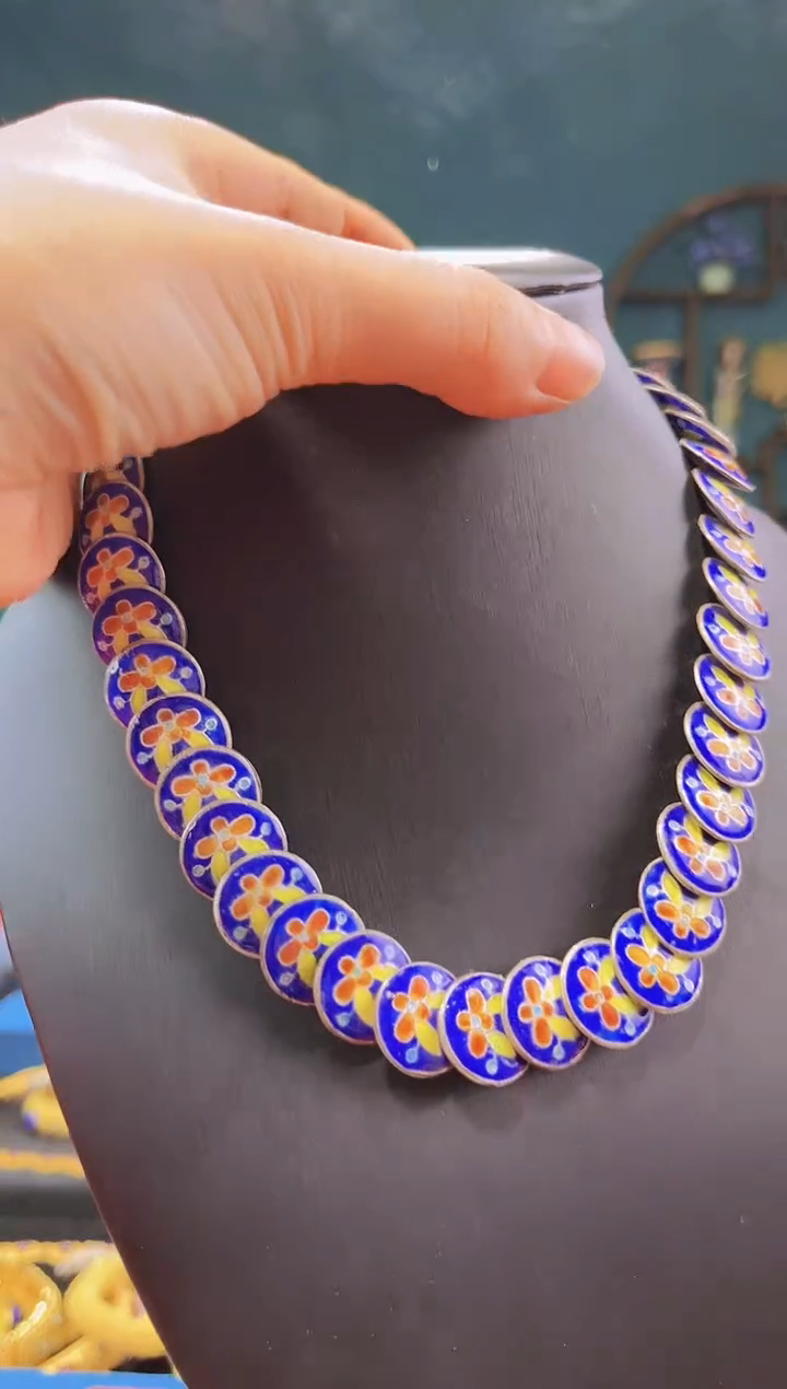 【闪购商品】非遗绝技 景泰蓝扁珠项链 宝蓝