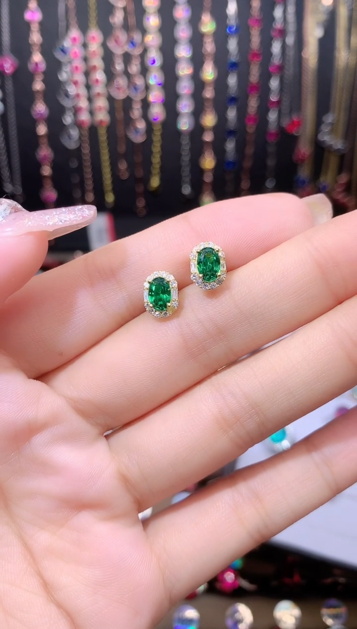 耳坠透辉石银S925镶嵌金色