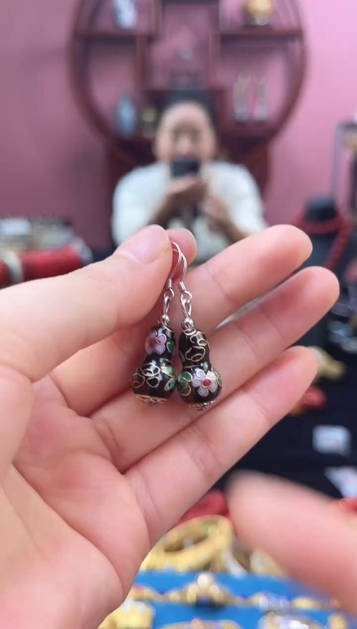 非遗 景泰蓝耳饰 葫芦 黑色