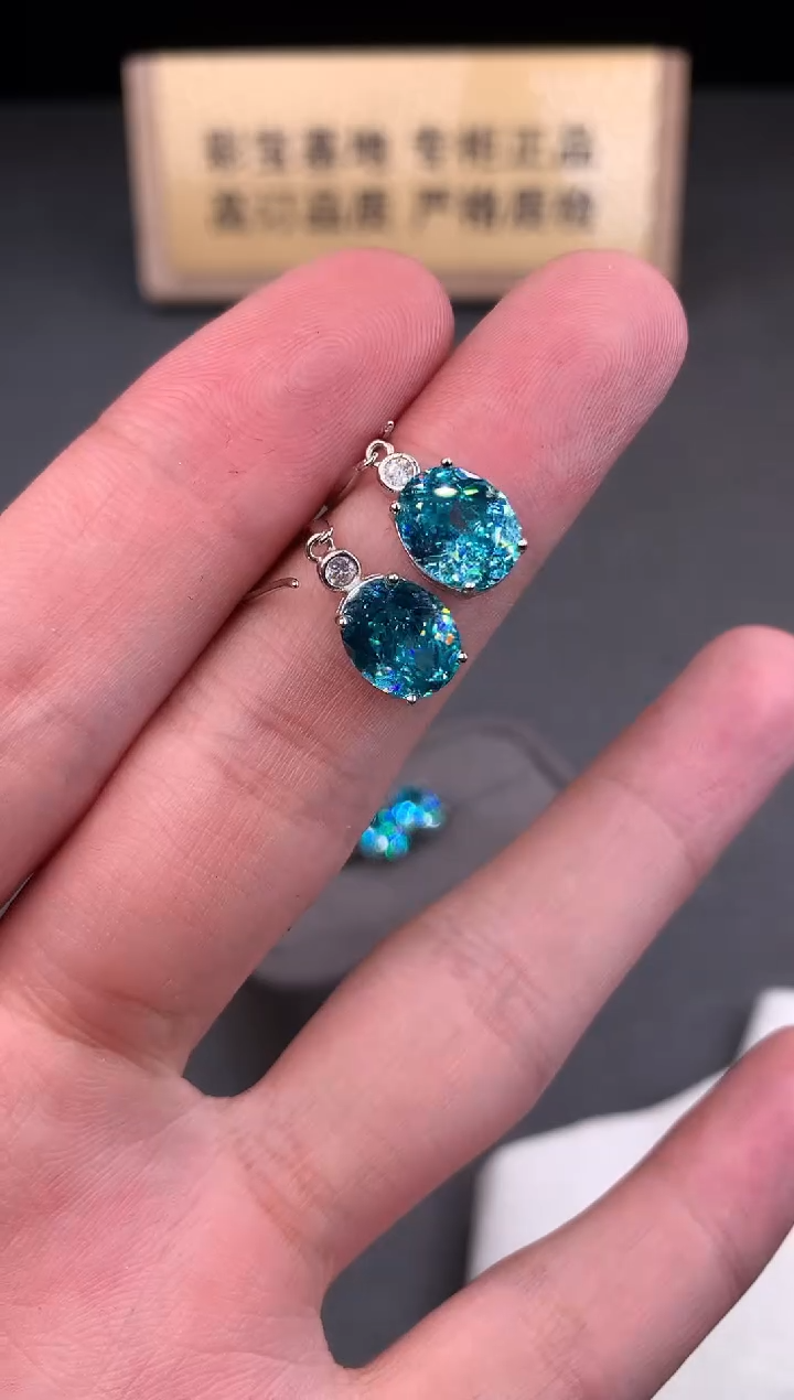 银S925镶嵌耳饰帕拉依巴碧玺2222