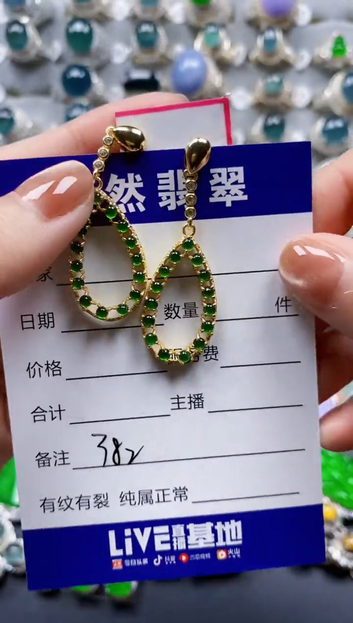 翡翠银S925镶嵌耳饰0382