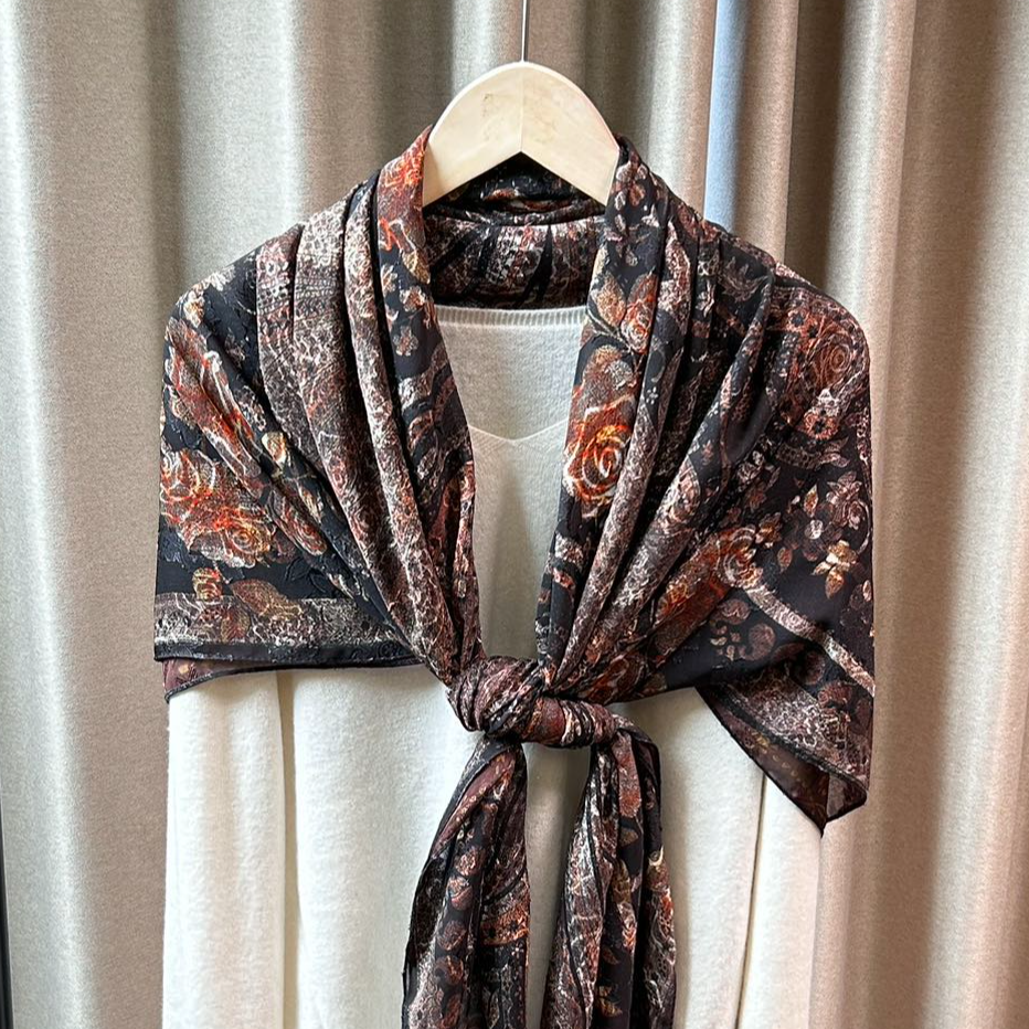 （玫瑰腰果）烧花围巾135*135左右方巾