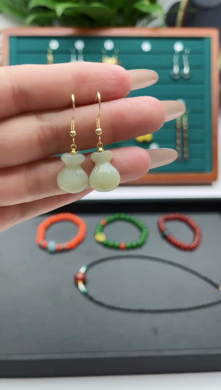 【闪购商品】和田玉耳饰银S925镀金镶嵌5和田玉福袋