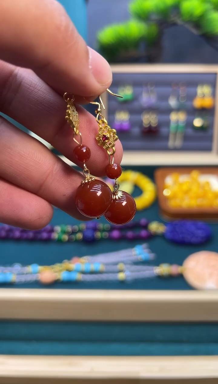 【闪购商品】南红玛瑙耳饰14K金镶嵌E07   