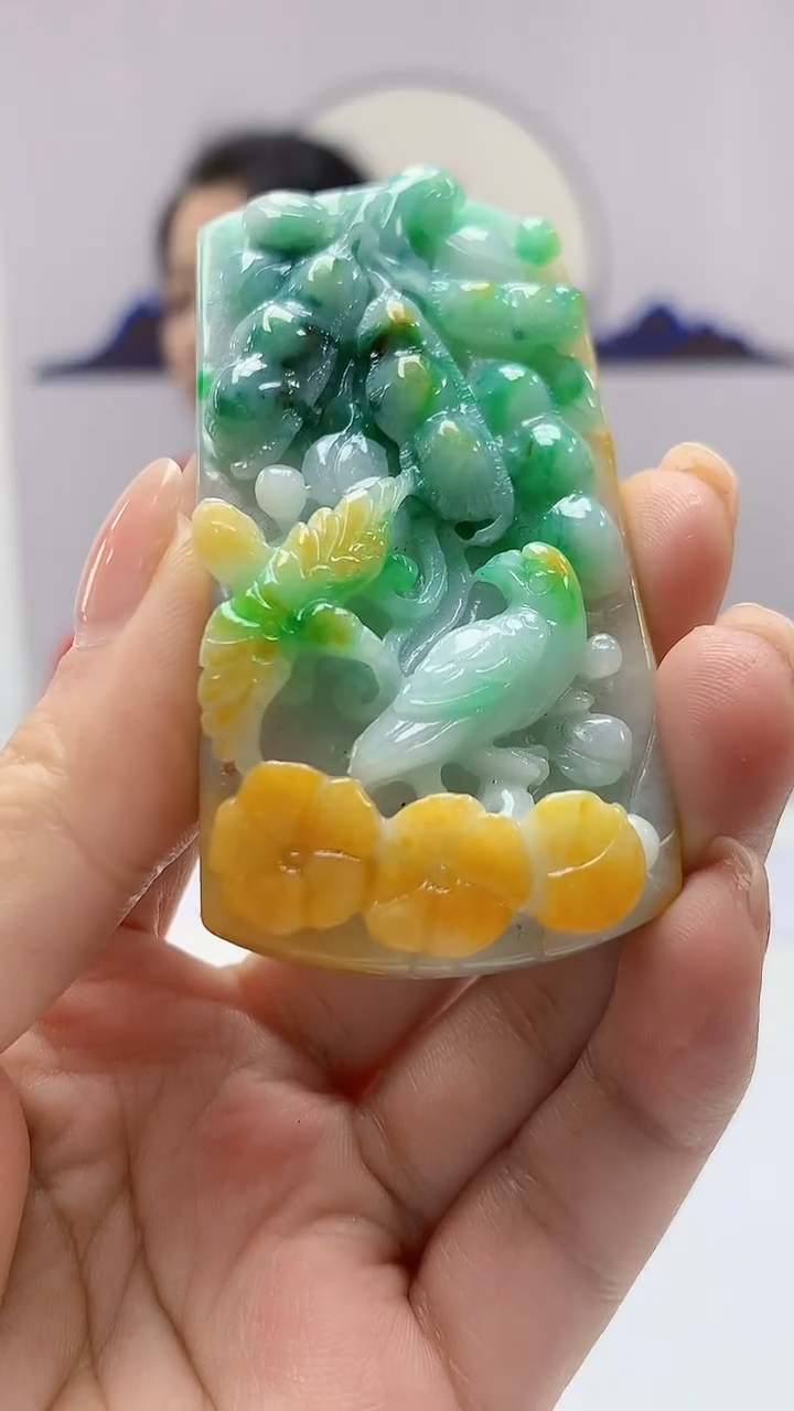 【闪购商品】定制翡翠未镶嵌4902ms-毛货72花鸟