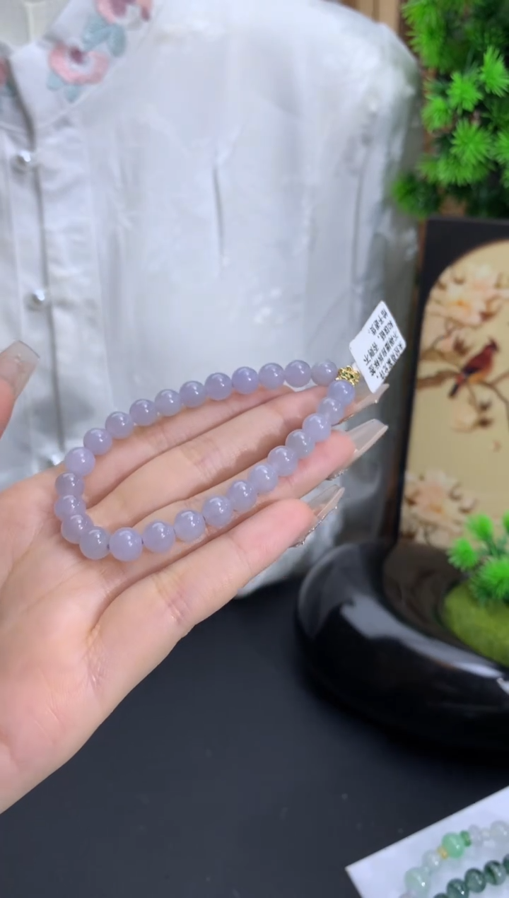 【闪购商品】翡翠手链未镶嵌糯冰淡淡粉紫 卡7mm