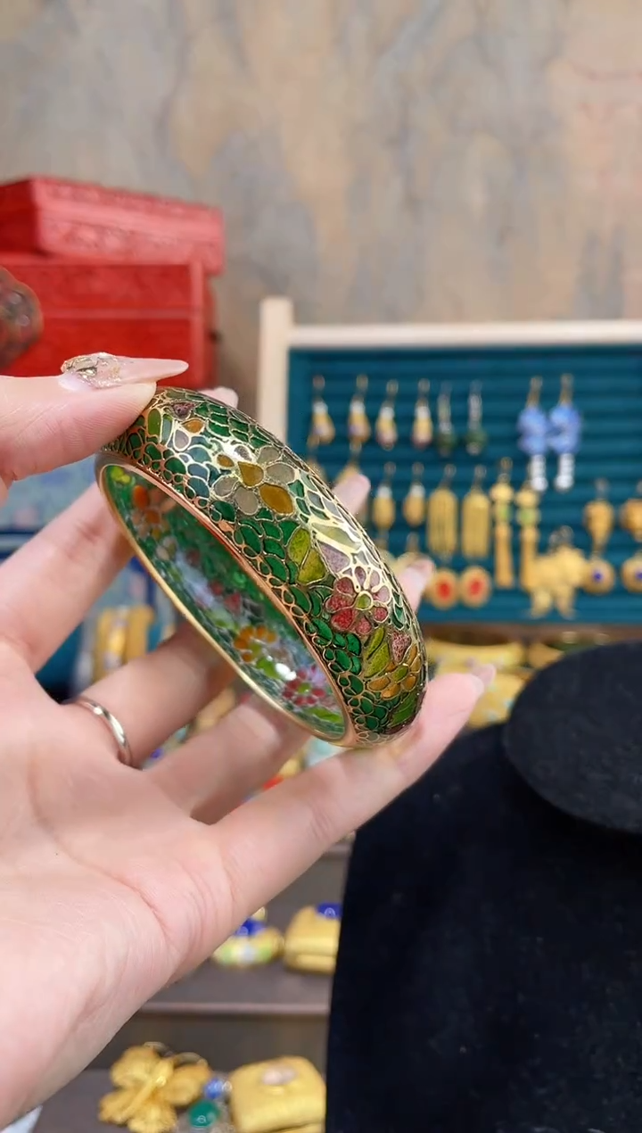 【闪购商品】非遗景泰蓝脱胎镯子60-63绿色