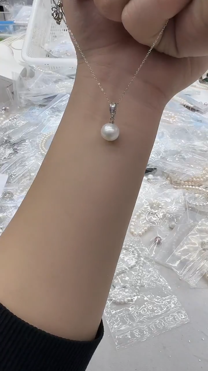 吊坠(赠链)未镶嵌淡水珍珠11mm 白珠T方扣-孤品