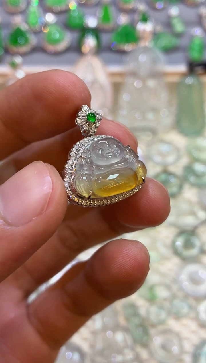 吊坠(不含链)18K金镶嵌翡翠佛公