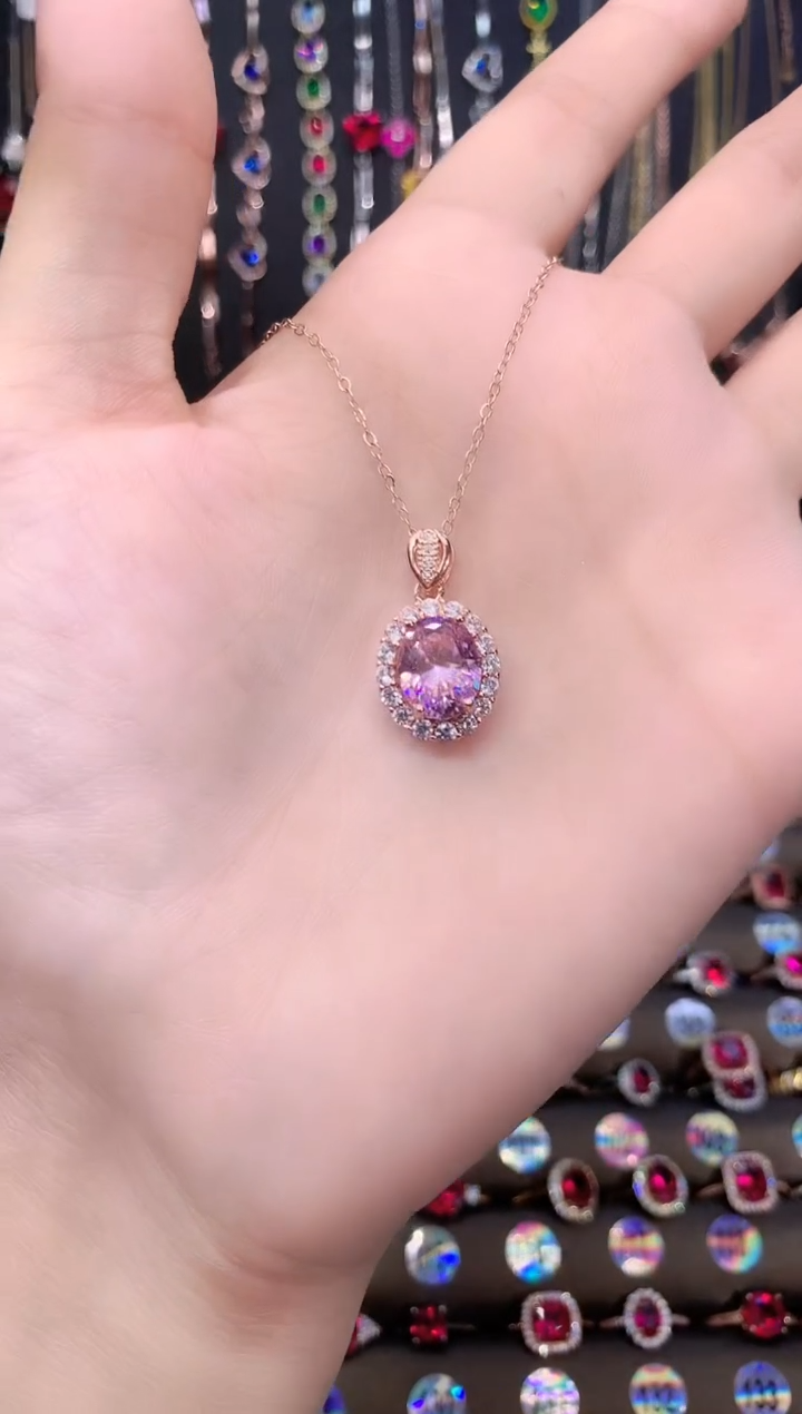 蓝宝石吊坠(赠链)银S925镶嵌810玫瑰金