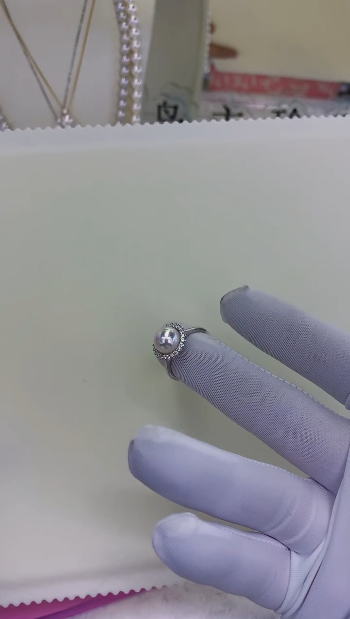 银S925镶嵌饰品海水珍珠设计款戒指