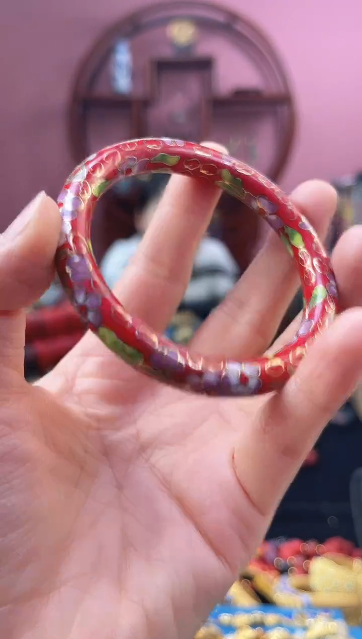 非遗 景泰蓝 公主镯 细 65 红色