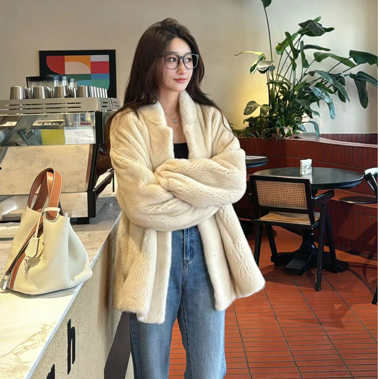 【菲菲】WX22023立领港风65CM轻奢时尚短整貂天鹅绒气质百搭秋冬季