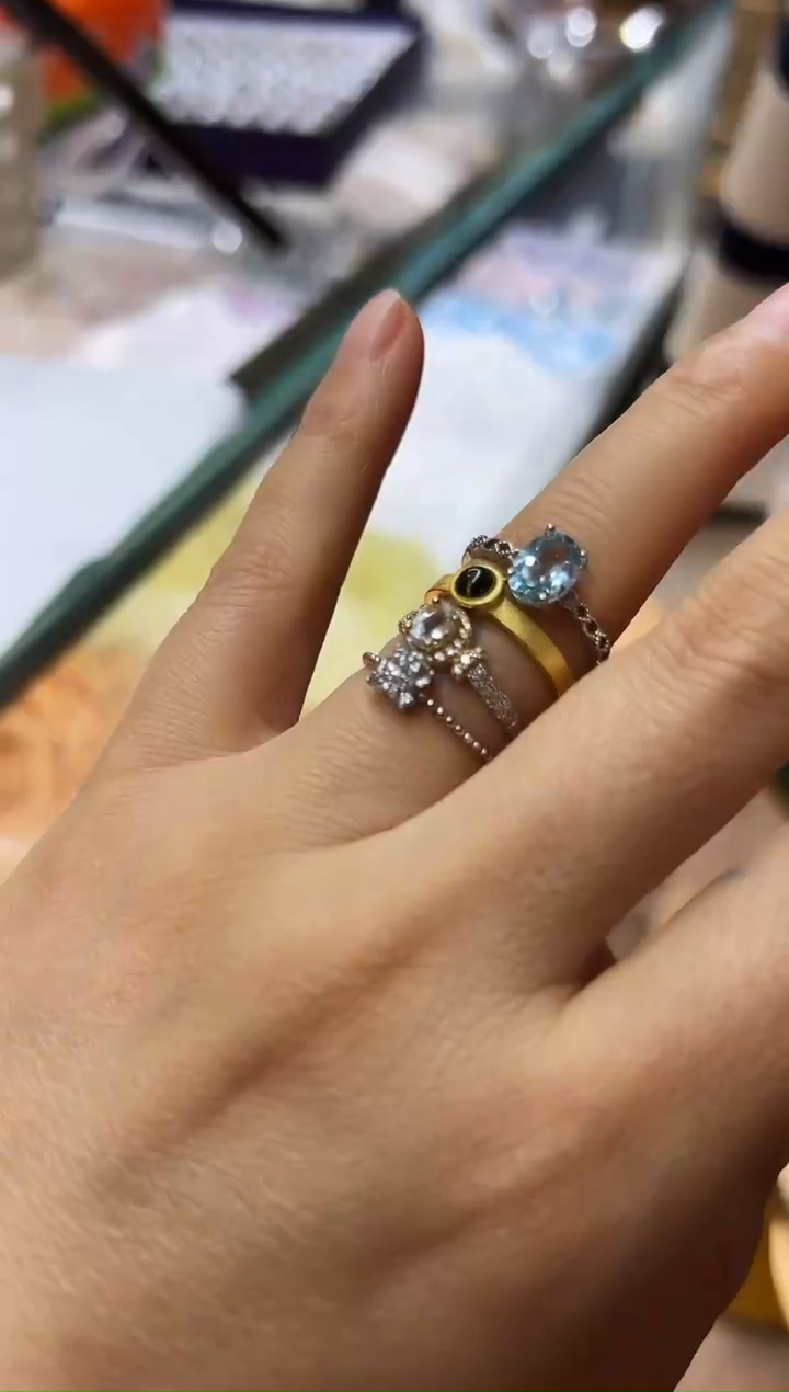 银S925镶嵌戒圈海蓝宝石1206m044多样性发其一