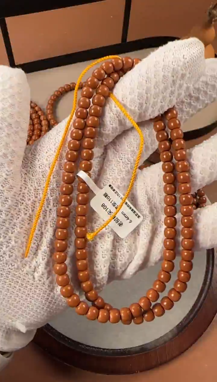 手串橄榄核6.4mm核尖108，老挝料，老型珠，高油高密