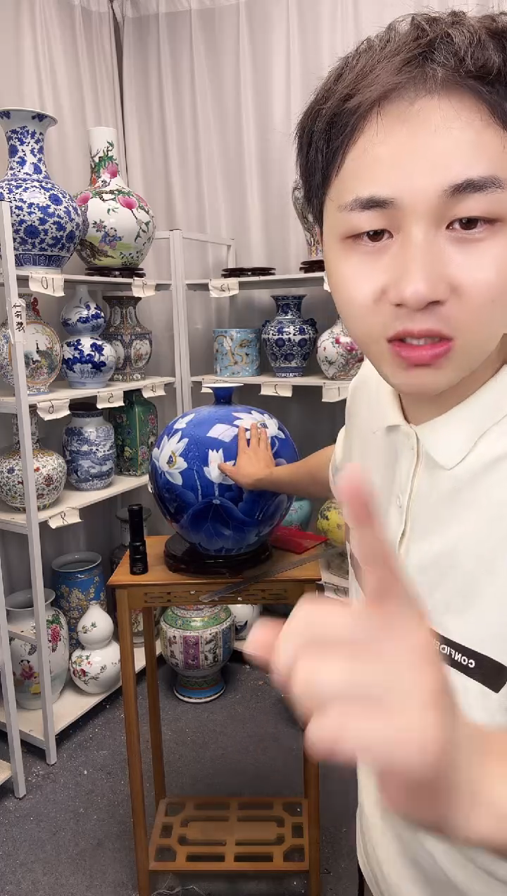 摆件景德镇王建锋老师荷花石榴大号带证书