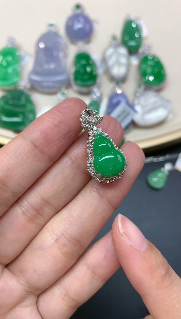 【闪购商品】翡翠18K金镶嵌吊坠(不含链)A62|15000