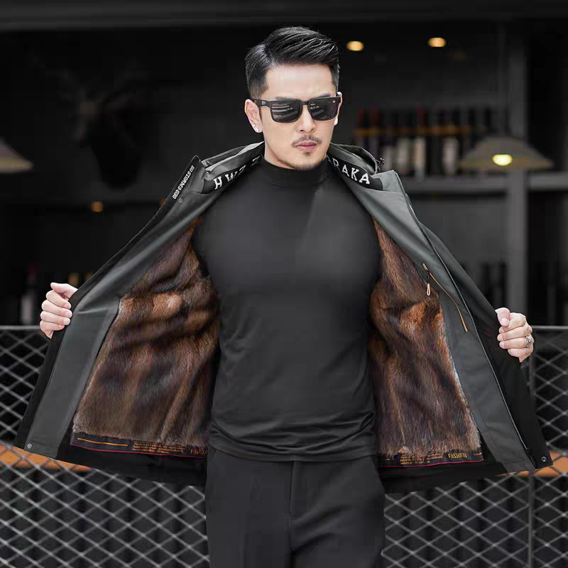 男士派克服冬季商务休闲外套可拆卸内胆中长款