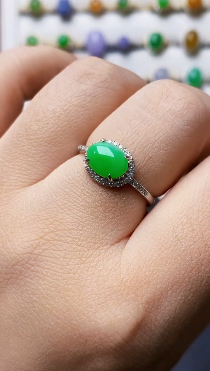 银S925镶嵌戒指翡翠0457