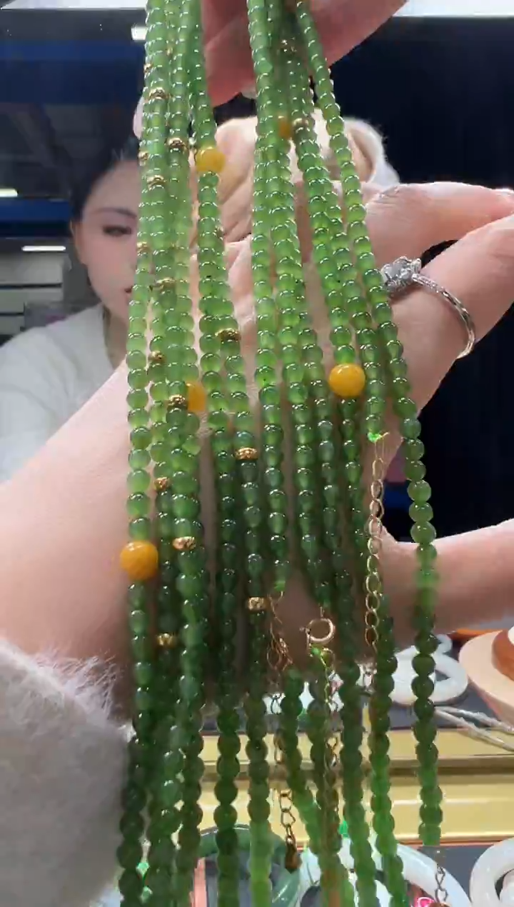 颈饰银S925镶嵌和田玉s925和田玉碧玉搭蜜蜡项链 多样性发一