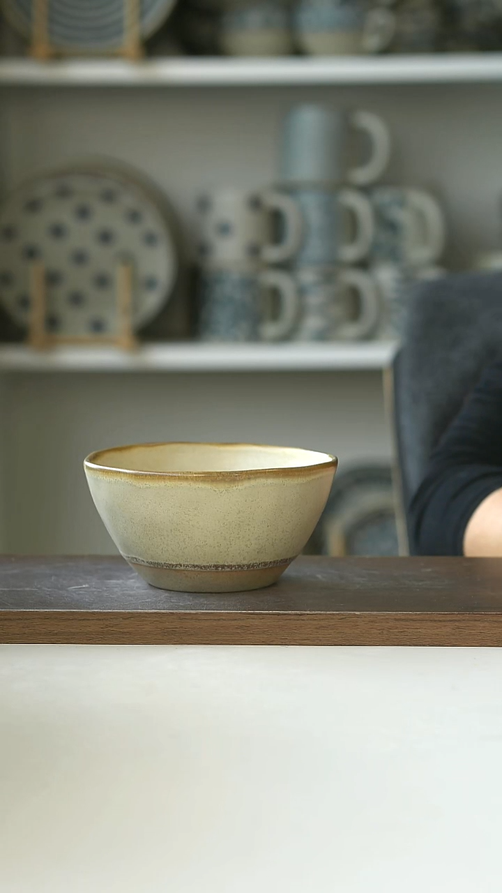 陶出德国窑变黄米饭碗12cm@4-2@微瑕