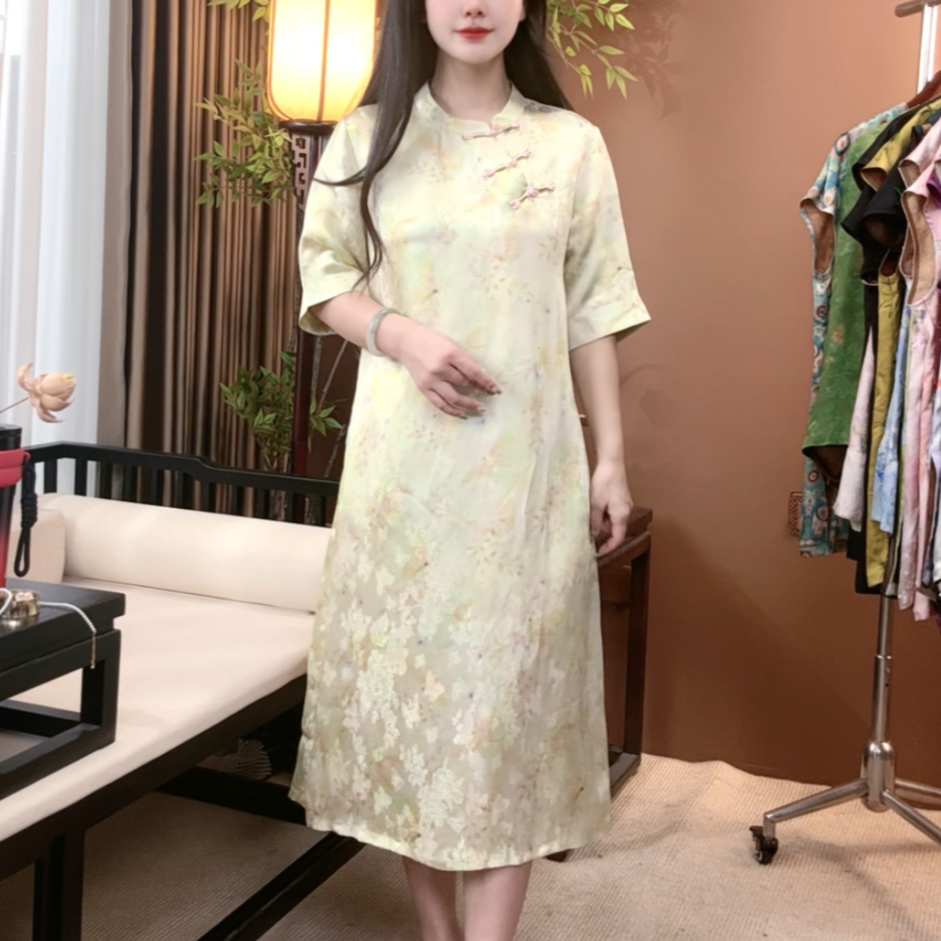 2025夏季新款时尚新中式桑蚕丝连衣裙显瘦百搭旗袍裙S102