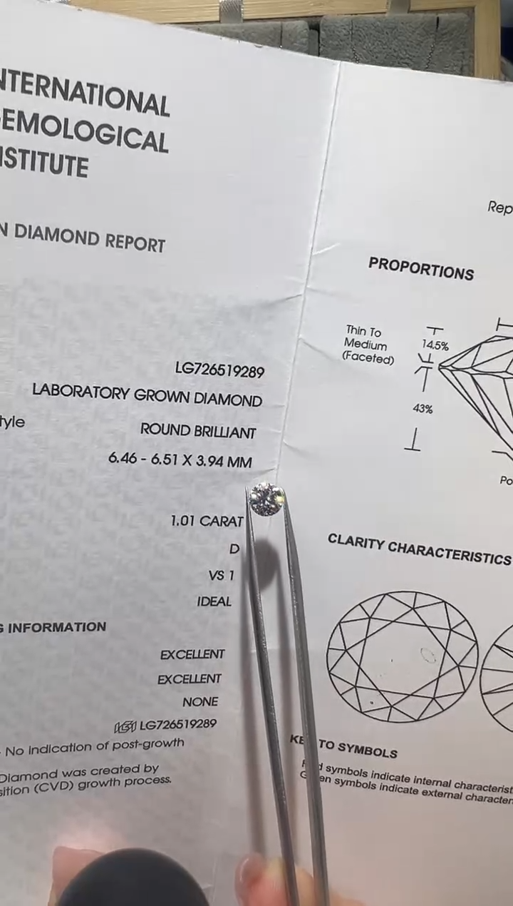 裸石实验室培育钻石LG9289 1.01ct