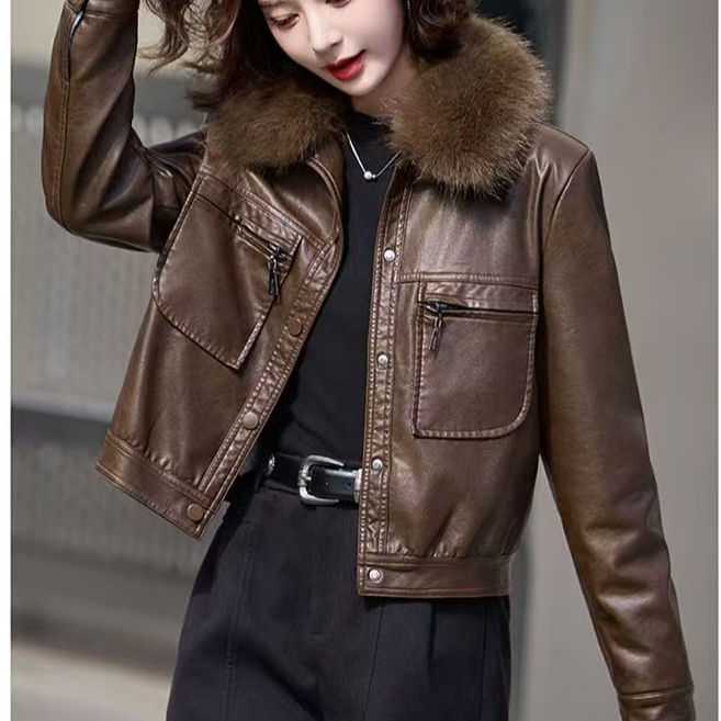 冬装加绒皮衣外套女短款2025年新款秋装小个子加厚保暖皮棉服夹克