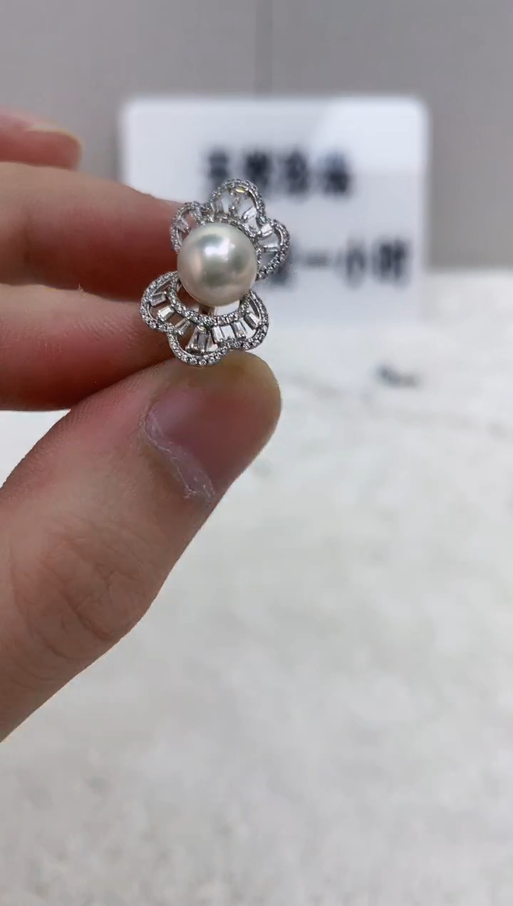 银S925镶嵌海水珍珠戒指   