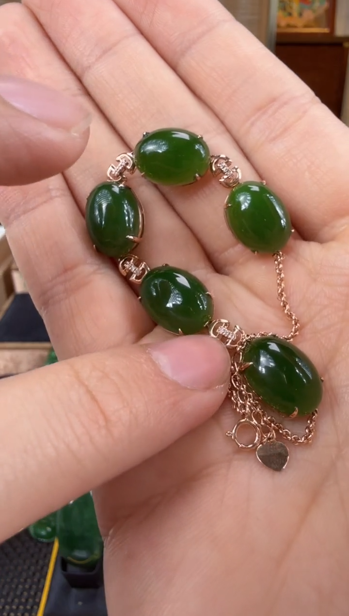 【闪购商品】和田玉（碧玉）手链18K金镶嵌 
