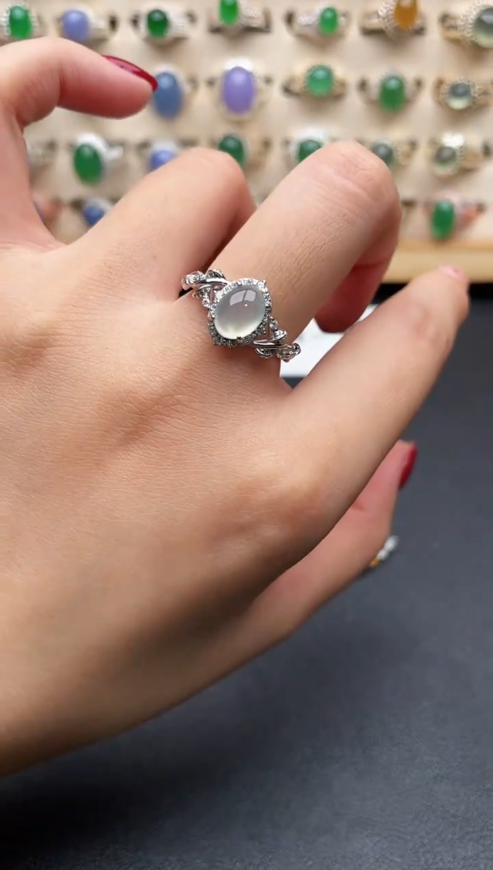 银S925镶嵌戒指翡翠一物一证一礼盒